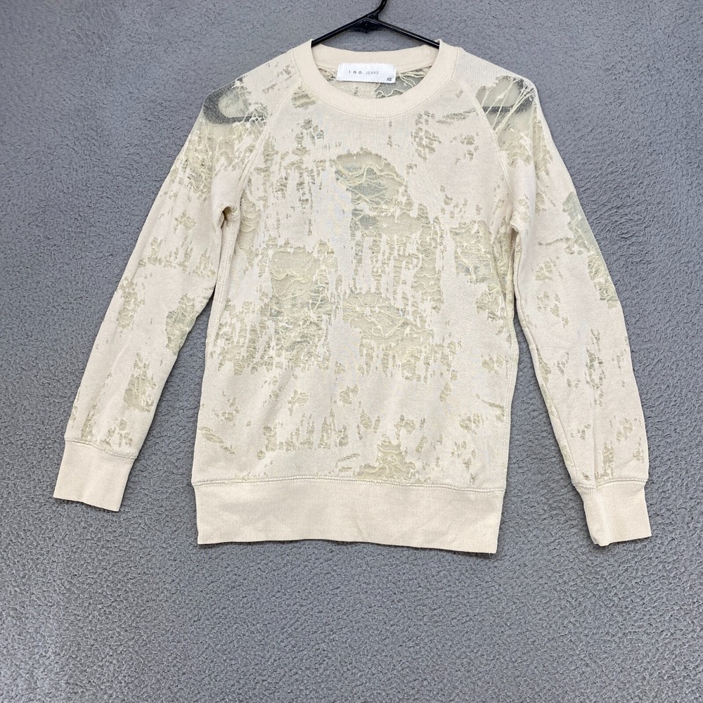 IRO Jeans Sweater Womens XS Burnout Cream Nono Ivory Crew Neck Pullover Distress